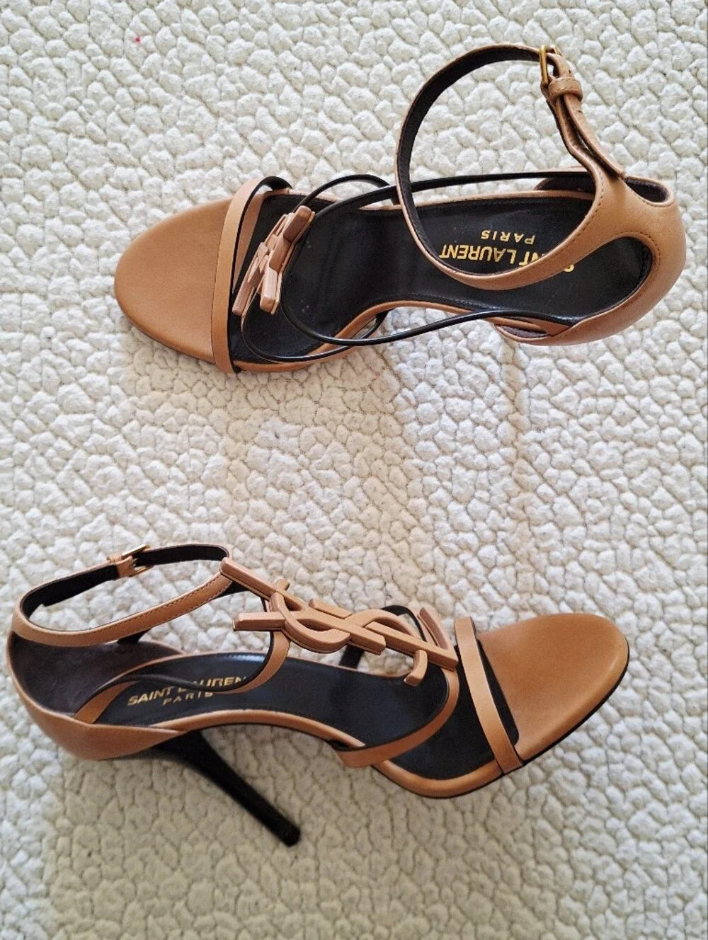 SAINT LAURENT Cassandra High Heel Sandals Gold Brown EU 38 US 8 Org $1,350 - Picture 12 of 16